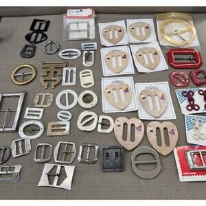 Vintage Lot of 45 Ladies Belt Buckles. Assorted Sizes, Colors and Materials